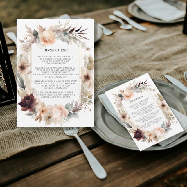 Invitation Elégant BOHO Automne Automne Floral Mariage Menu (Créateur téléchargé)