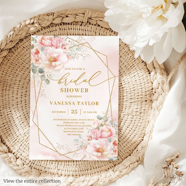 Invitation Elégant Boho Blush Gold Frame Fête des mariées Inv (Elegant Boho Blush Gold Frame Bridal Shower Invitation)