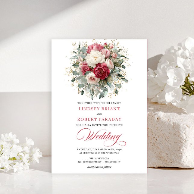 Invitation Elegant Boho Blush White Greenery Wedding Invite (Elegant Boho Blush White Greenery Wedding Invitation)