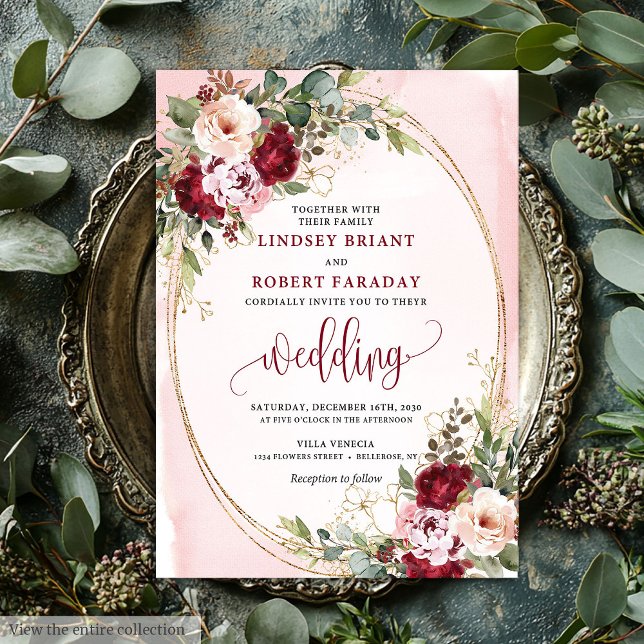 Invitation Elegant Boho Burgundy Blush Gold Floral Wedding  (Elegant Boho Burgundy Blush Gold Floral Wedding Invite

)