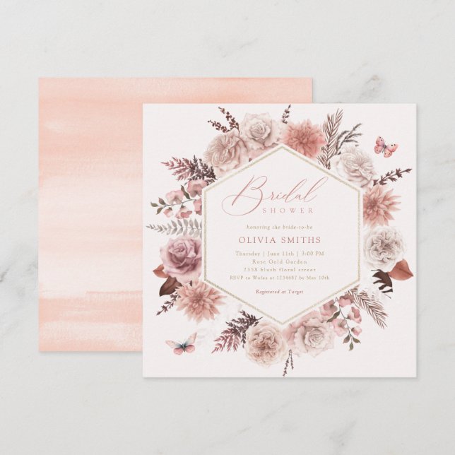 Invitation Elégant Boho Chic Aquarelle Fête des mariées flora (Devant / Derrière)