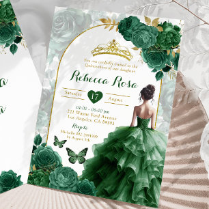 Invitation Elégant Boho Emerald Green Floral Quinceañera