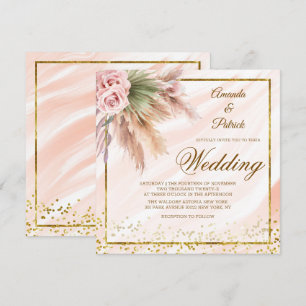 Invitation Elégant Boho encadré Gold Foil Pampas Grass Mariag