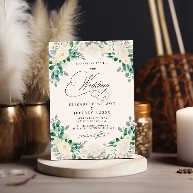 Invitation Elégant Boho été printemps ivoire Mariage floral (Elegant Boho Summer Spring Ivory Floral Wedding Invitation)