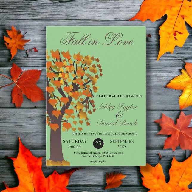 Invitation Elégant Boho Fall in Love Tree Sage Automne Mariag (Créateur téléchargé)