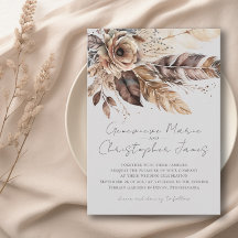 Elégant Boho Feather Floral Aquarelle Mariage