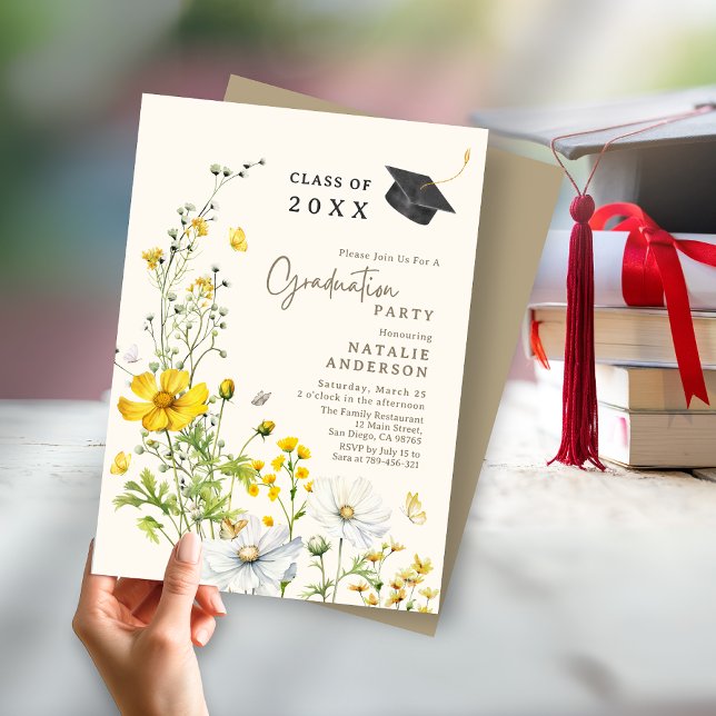 Invitation Elegant Boho Fleur sauvage Meadow Graduation Party (Elegant Boho Wildflower Meadow Graduation Party Invitation)