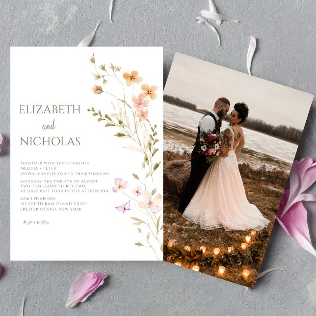 Invitation Elegant Boho Fleur sauvage Photo Mariage Décontrac (Créateur téléchargé)