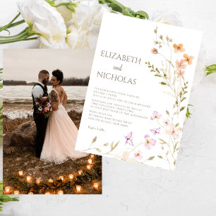 Invitation Elegant Boho Fleur sauvage Photo Mariage Décontrac