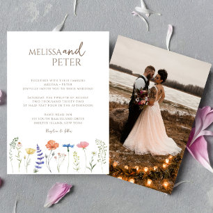 Invitation Elegant Boho Fleur sauvage Photo Mariage Décontrac