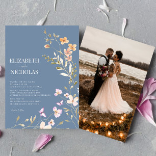 Invitation Elegant Boho Fleur sauvage Photo Mariage Décontrac