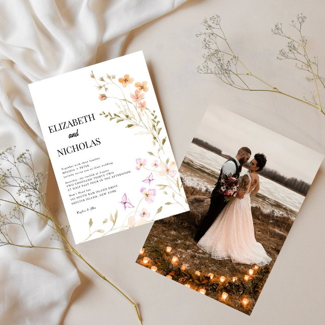 Invitation Elegant Boho Fleur sauvage Photo Mariage Décontrac (Créateur téléchargé)