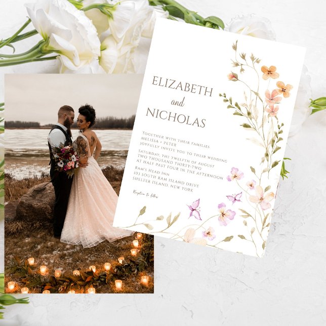 Invitation Elegant Boho Fleur sauvage Photo Mariage Décontrac (Créateur téléchargé)