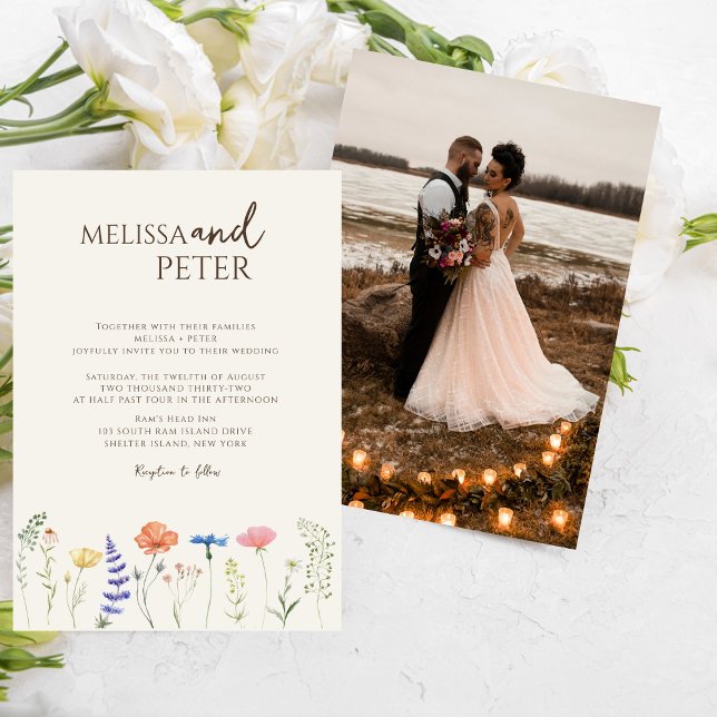 Invitation Elegant Boho Fleur sauvage Photo Mariage Décontrac (Créateur téléchargé)