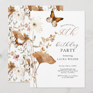 Invitation Elégant Boho Fleurs sauvages 50e fête d'anniversai