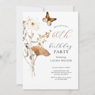 Invitation Élégant Boho Fleurs sauvages 60e fête d'anniversai