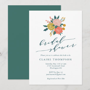 Invitation Elégant Boho Floral Art Fête des mariées simple