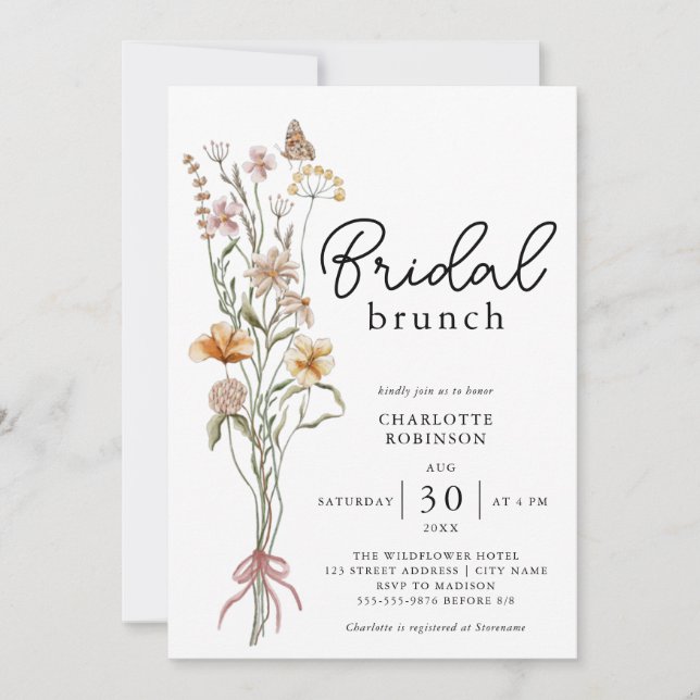 Invitation Elégant Boho Floral Fleur sauvage Brunch nuptial (Devant)