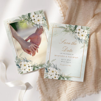 Invitation Elégant Boho Floral Photo Mariage Enregistrer La D