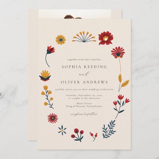 Invitation Elegant Boho Floral QR Code Mariage photo (Devant / Derrière)