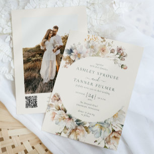 Invitation Elegant Boho Floral QR Code Mariage photo
