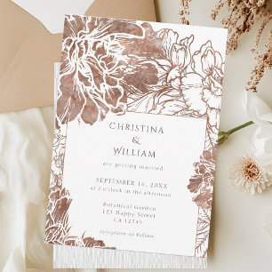 Invitation Elégant Boho Floral Terracotta Brown Mariage
