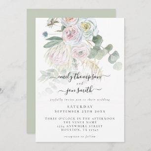 Invitation Elégant Boho Florals Eucalyptus Pastel Mariage