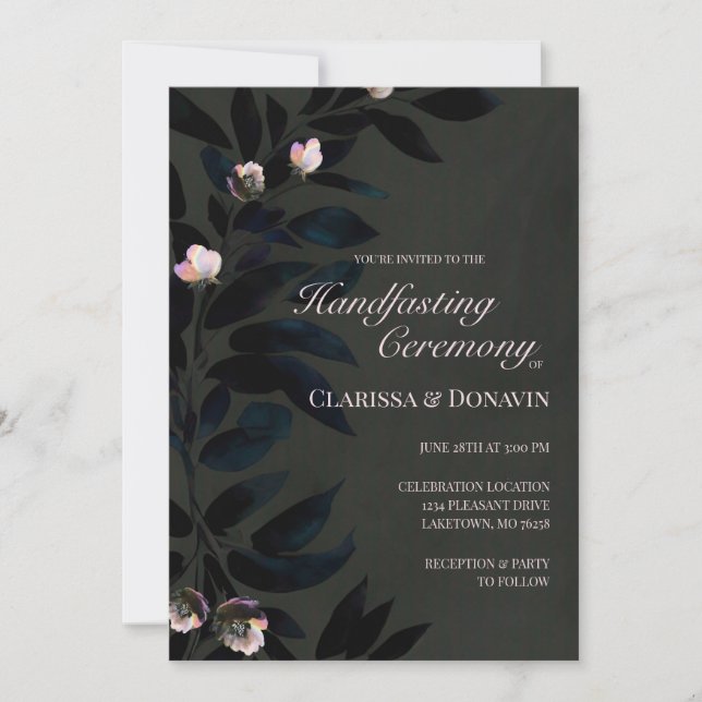 Invitation Élégant Boho foncé poignant Feuilles floraux (Devant)