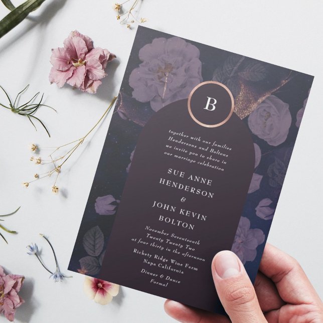 Invitation Élégant Boho foncé Rose or Arc  or Mariage (Créateur téléchargé)