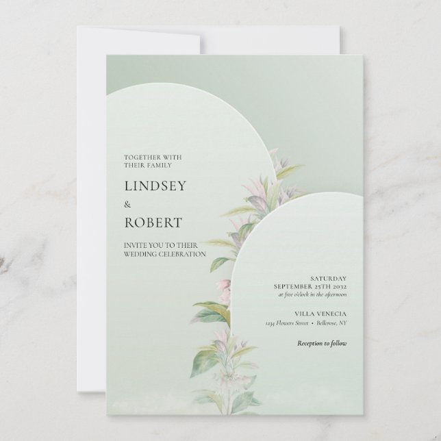 Invitation Elégant boho géométrique arche verdure florale blu (Devant)