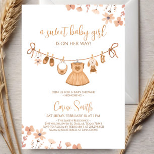 Invitation Elégant Boho Girl Baby shower de vêtements bébé