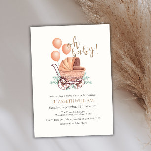 Invitation Elégant Boho Green Poussette Baby shower balloon