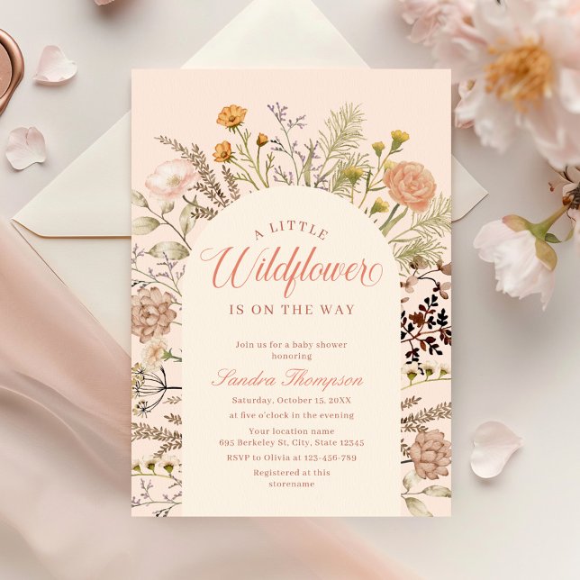 Invitation Elégant Boho Little Baby shower Fleur sauvage (Créateur téléchargé)