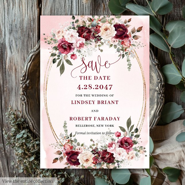 Invitation Elegant Boho Marsala Blush Gold Floral Save Date (Elegant Boho Marsala Blush Gold Floral Save the Date

)