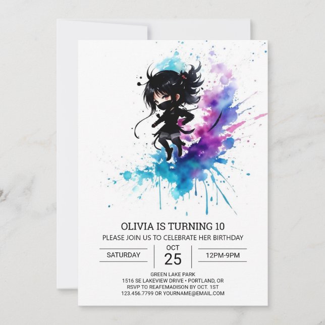 Invitation Elegant Boho Ninja Fille Anniversaire (Devant)