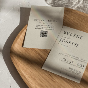 Invitation Élégant Boho noir et blanc QR Code Mariage