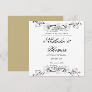 Invitation Elégant Boho Orchidées noir blanc Mariage unique