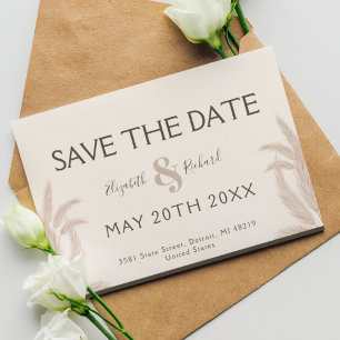 Invitation Elégant Boho Pampas Mariage Enregistrer la date