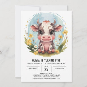Invitation Elégant Boho Pastel Vache Anniversaire