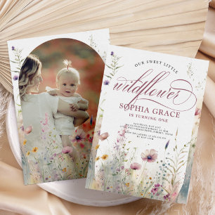 Invitation Elegant Boho Photo Fleur sauvage 1er anniversaire