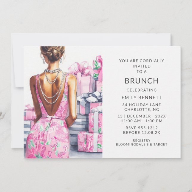 Invitation Élégant Boho Pink Brunch (Devant)