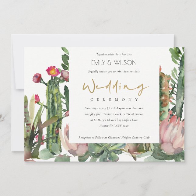 INVITATION ÉLÉGANT BOHO PINK FLORAL CACTI FOLIMARIAGE (Devant)