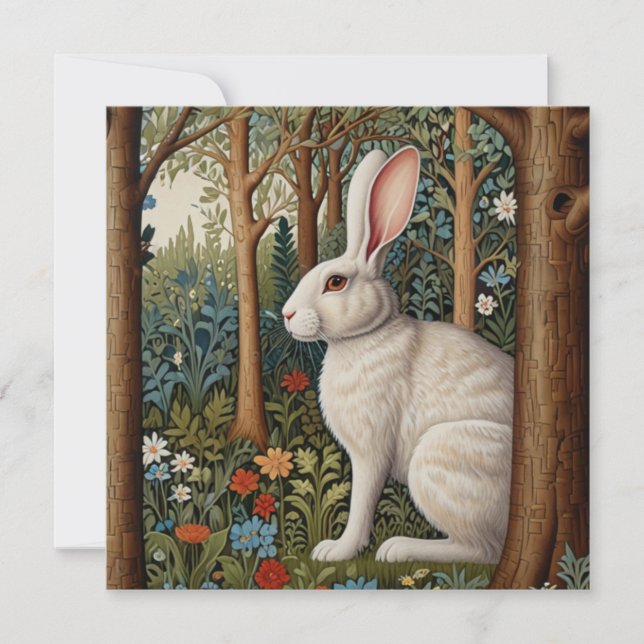 Invitation Élégant boho rétro blanc abbit boisé (Devant)