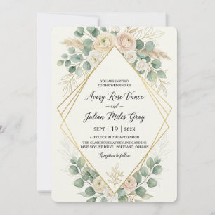 Invitation Élégant Boho Rose Floral Géométrique Doré Mariage