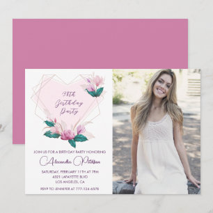 Invitation Elégant Boho rose florale Photo 38e anniversaire