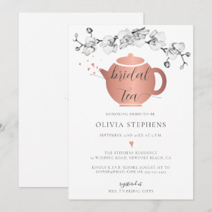 Invitation Elégant Boho Rose or Orchidées Thé nuptial