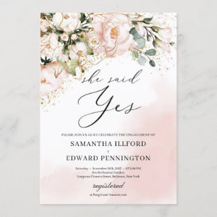 Invitation Elégant boho rose rose floral or elle a dit oui