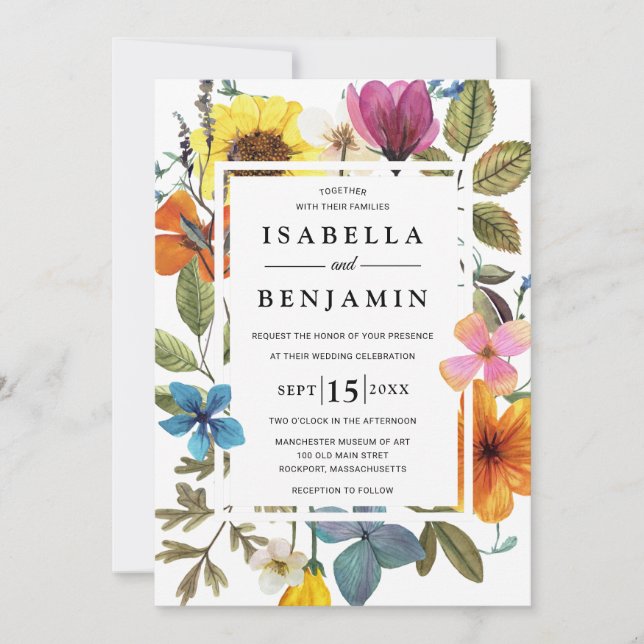 Invitation Elegant Boho Rustic Fleur sauvage Mariage d'été (Devant)