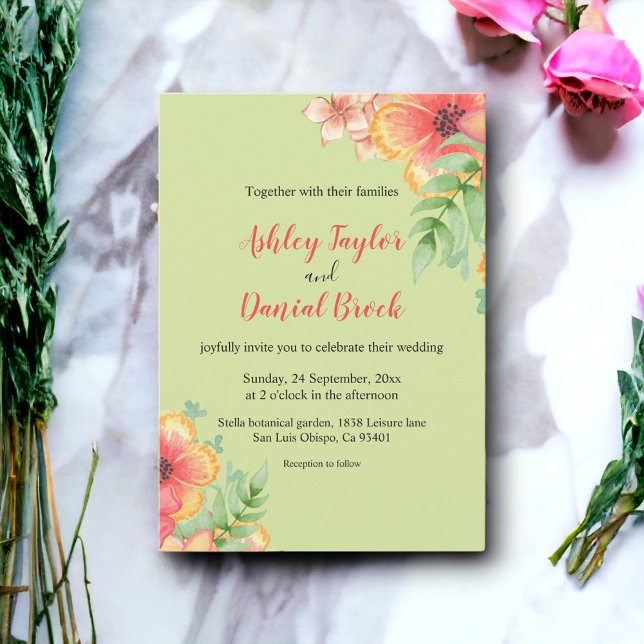 Invitation Elégant Boho Sage Green Fleurs Mariage Floral (Créateur téléchargé)