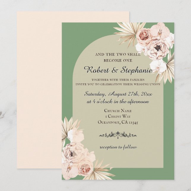 Invitation Elégant Boho Spring Peony Mariage chrétien
